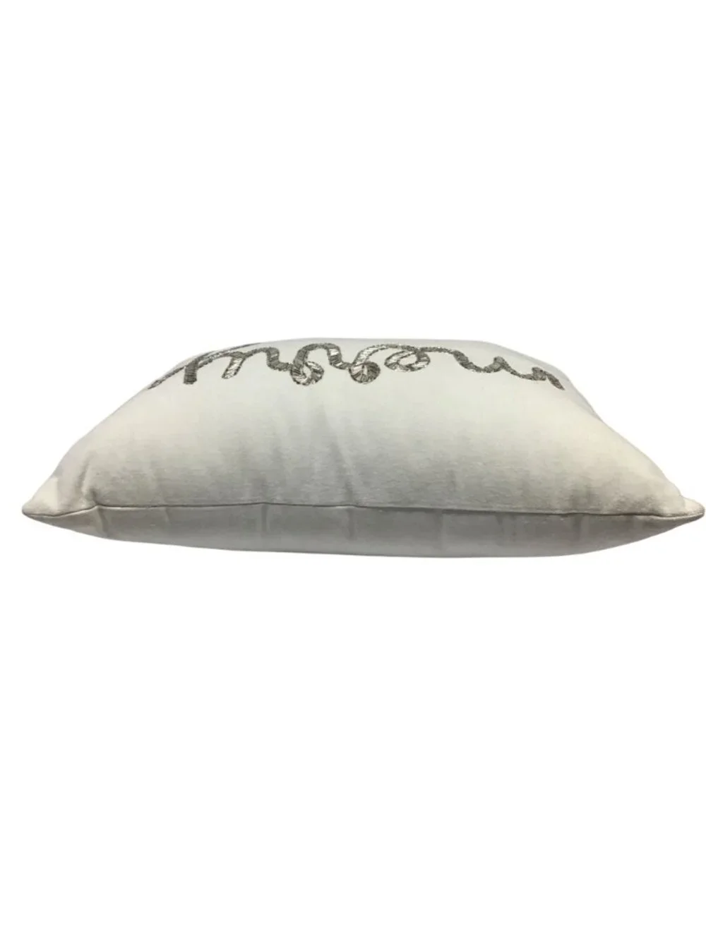 Christmas Silver Beaded Merry Design White Cotton Throw Pillow Devi Designs